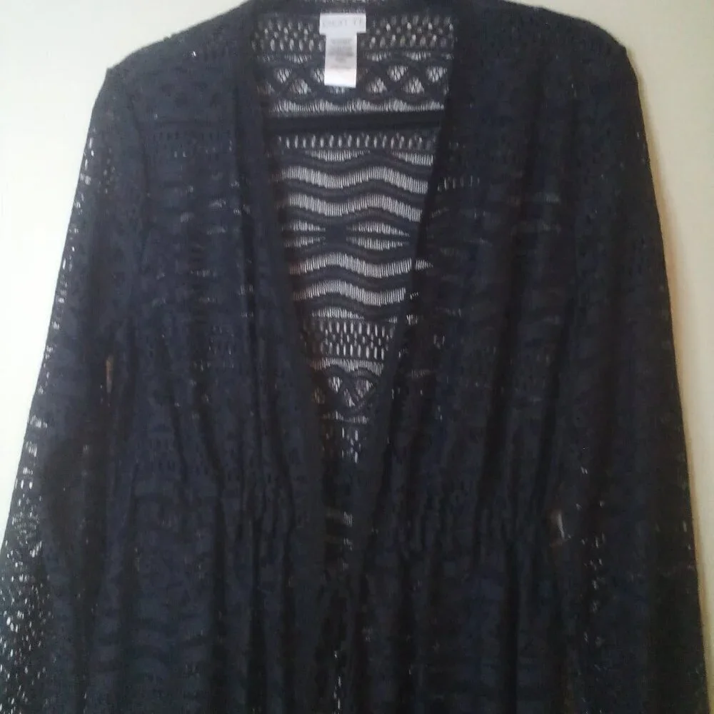Dotti Cardigan Sweater Women S Long Sleeve Fringe Lace Open Tie Front Black